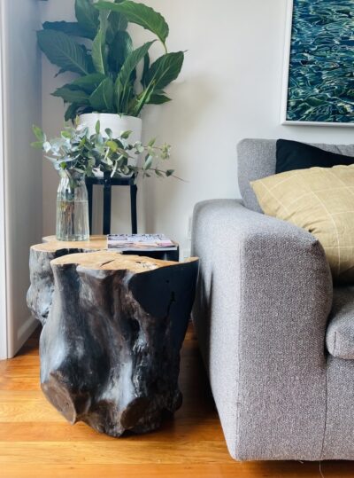 Organic shaped Stump Side table - Natural and Black