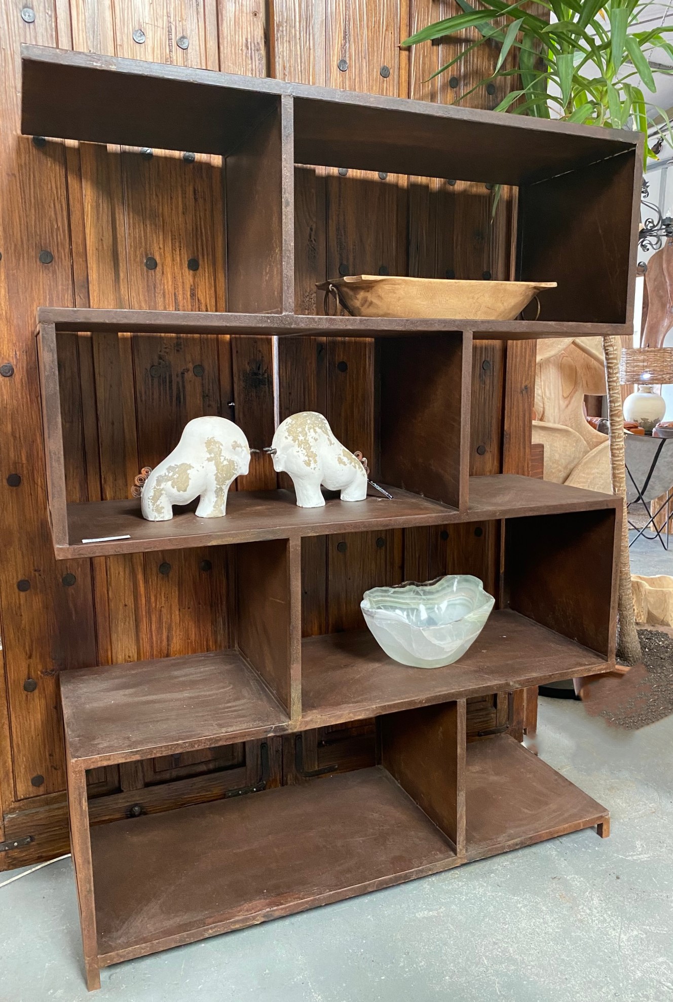 Shelving Unit Room Divider Rusted Iron Finish LA Imports