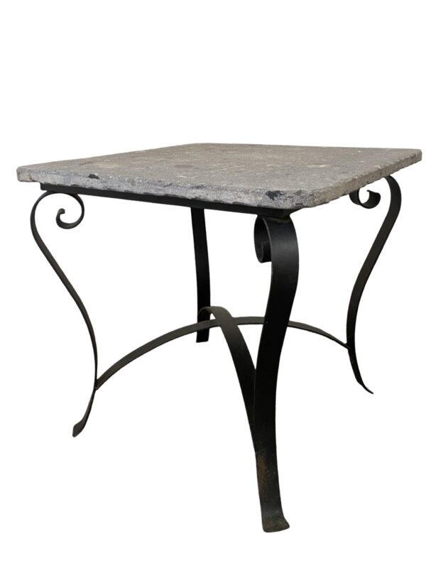 Grey Cantera Stone Side Table with Black Iron Base
