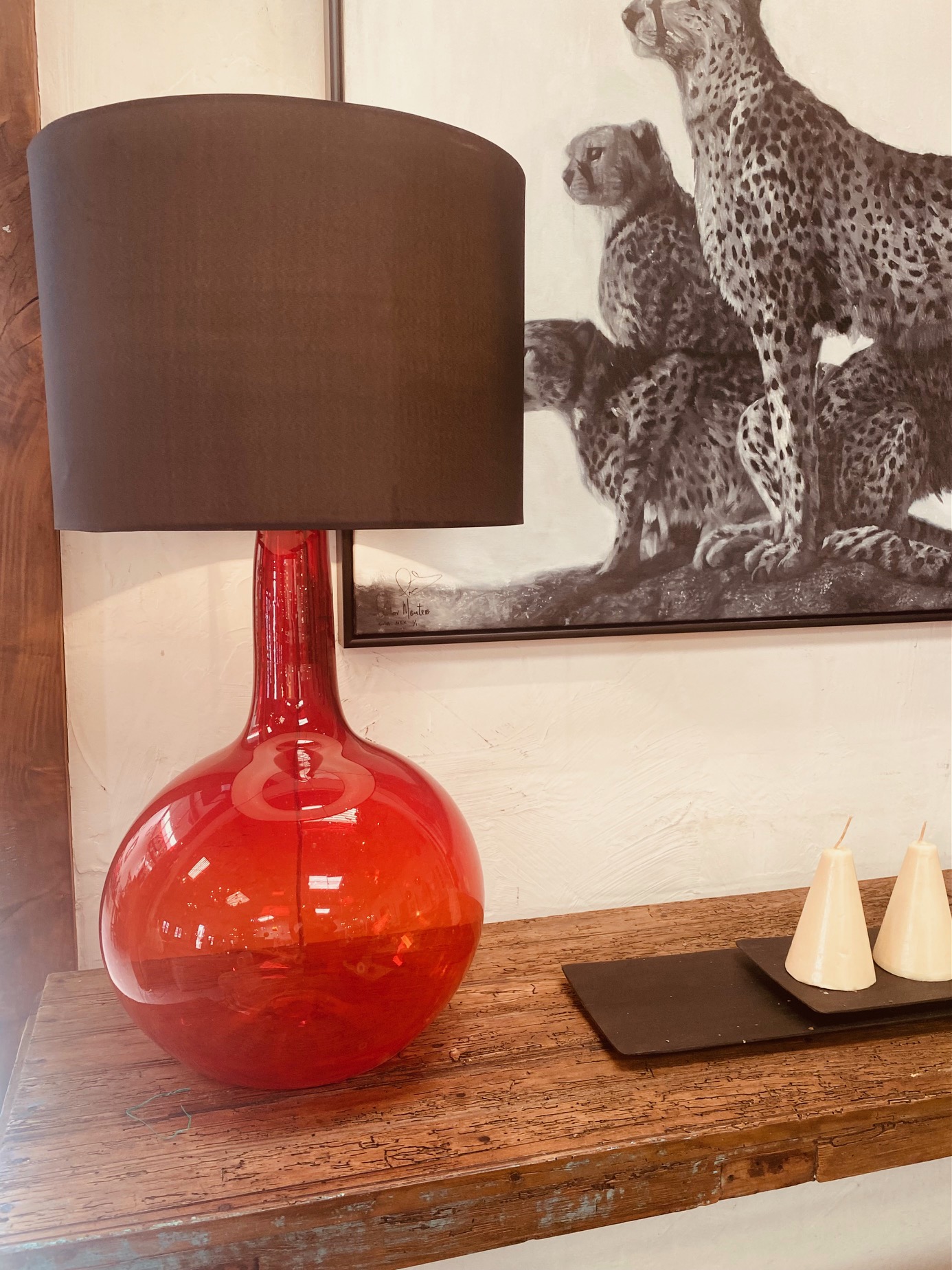 Red glass hot sale lamp base