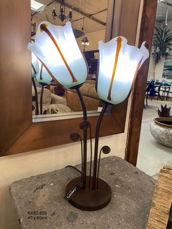 Flores Table Lamp 2 White Glass Handblown Shades