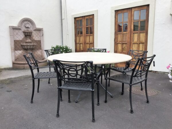 Round Slab Travertine Top with Cast Aluminum Base by Landgrave – 158cm