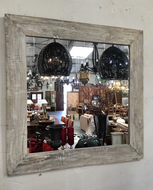 Mirror Wooden Frame Whitewash 1.2M square LA Imports