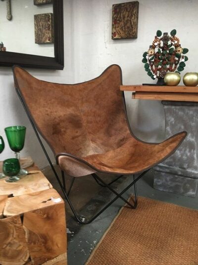 Butterfly Chair Tan Cowhide 0.96bh x 0.35sh x 0.79