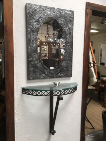 Foyer Credenza Iron Base with Decorative Glass top