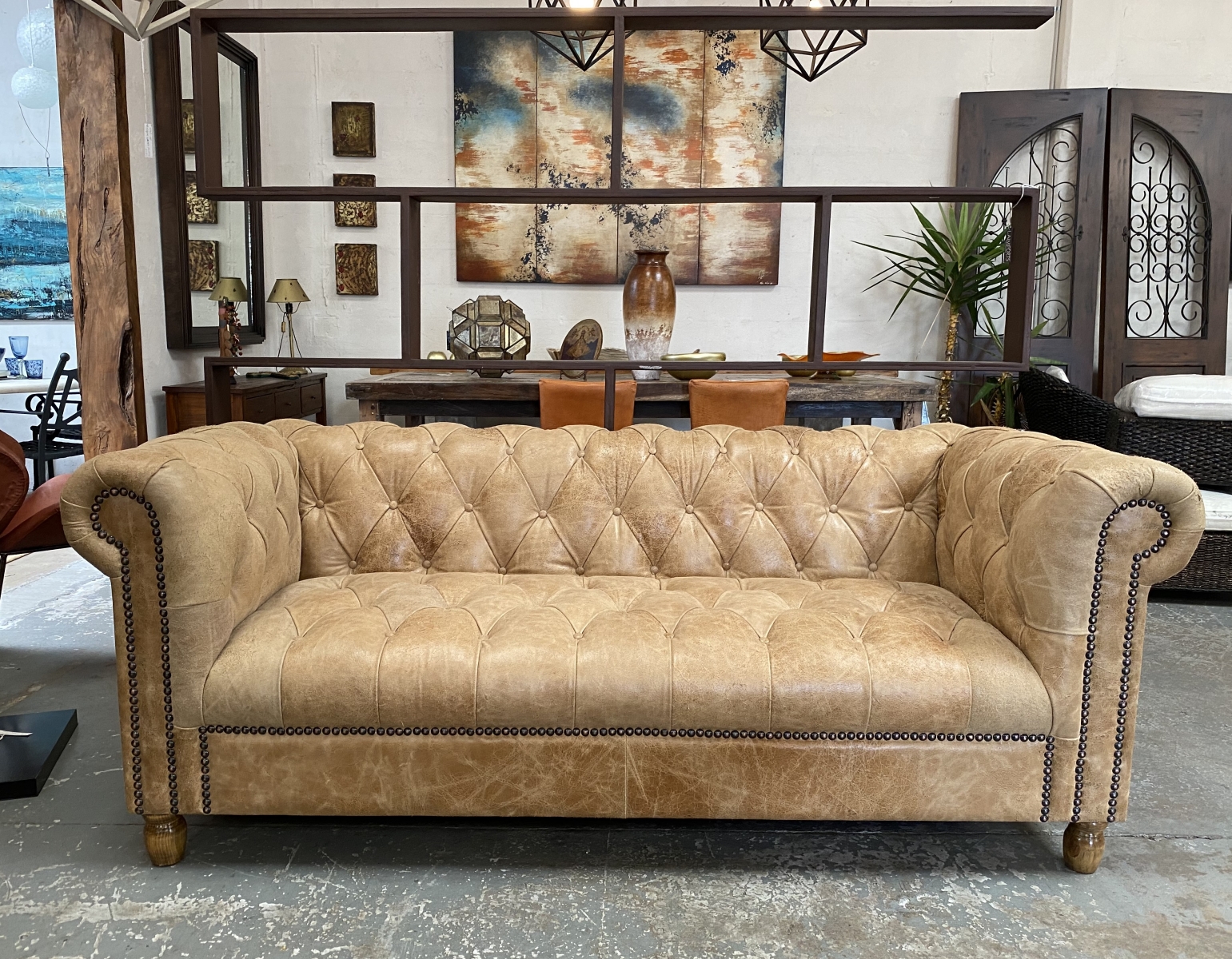 Chesterfield 2.12m Full Grain Leather "Ruina" Oak LA Imports