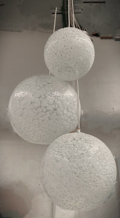 Handblown Pendant Spheres | White Confetti